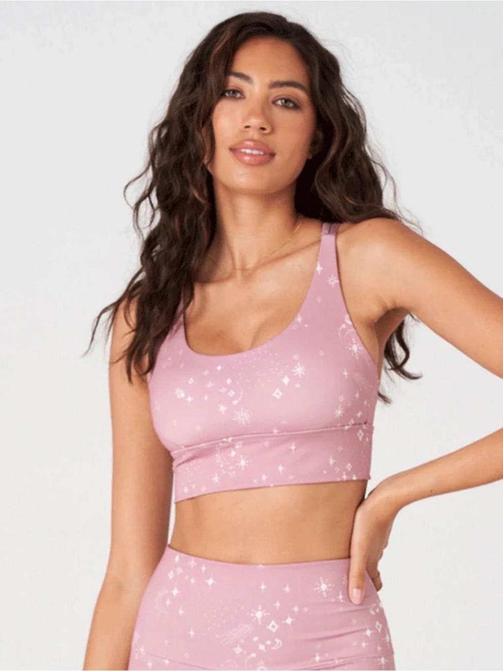 NWT Onzie "Sacred Bra" in Moonstruck Dusty Pink Star Print Strappy Sz M/L